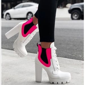 Lace Up White/Neon Pink Booties